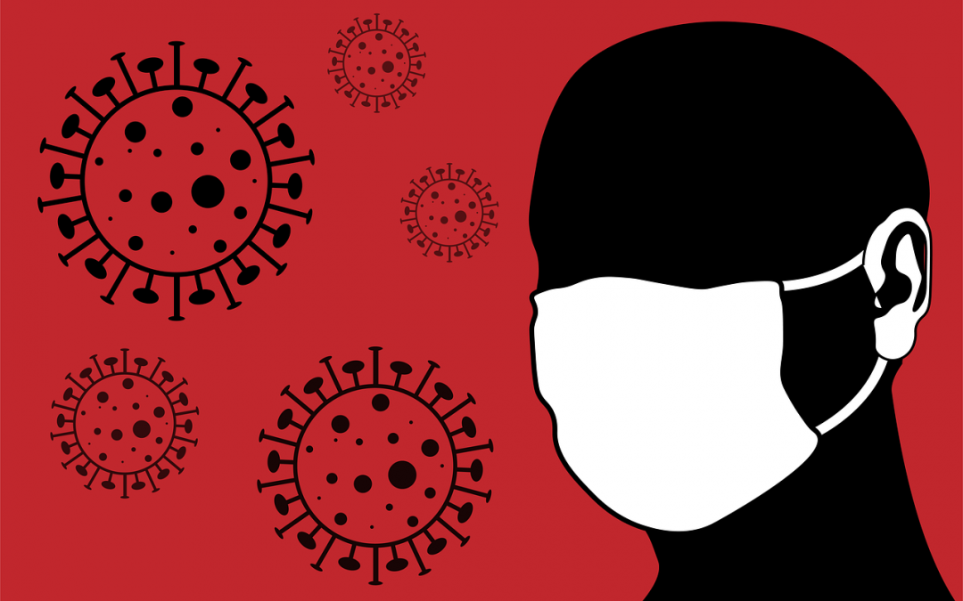 masked person, coronovirus germs background